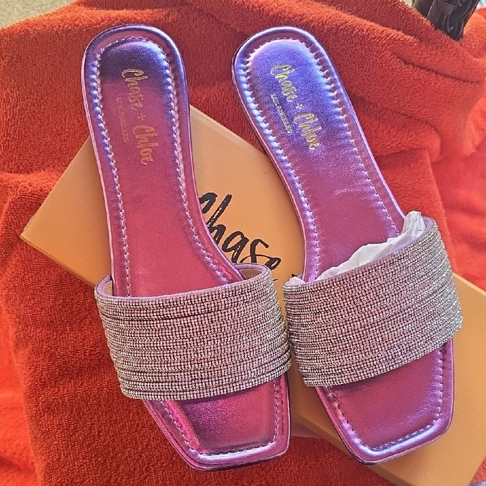 Chase + Chloe Metallic  Lavender Slide Sandals